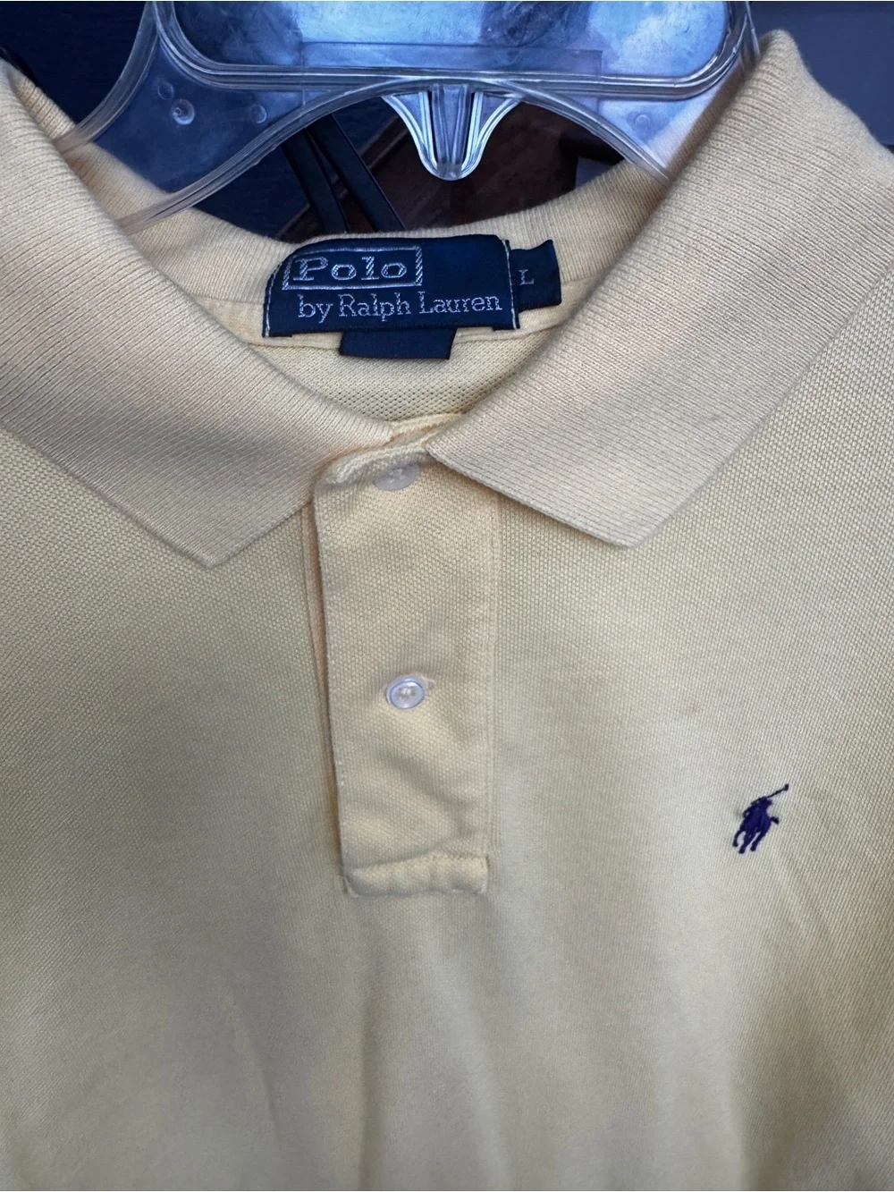 Large Polo Ralph Lauren Long Sleeve Polo - Pale Yellow with Navy Logo